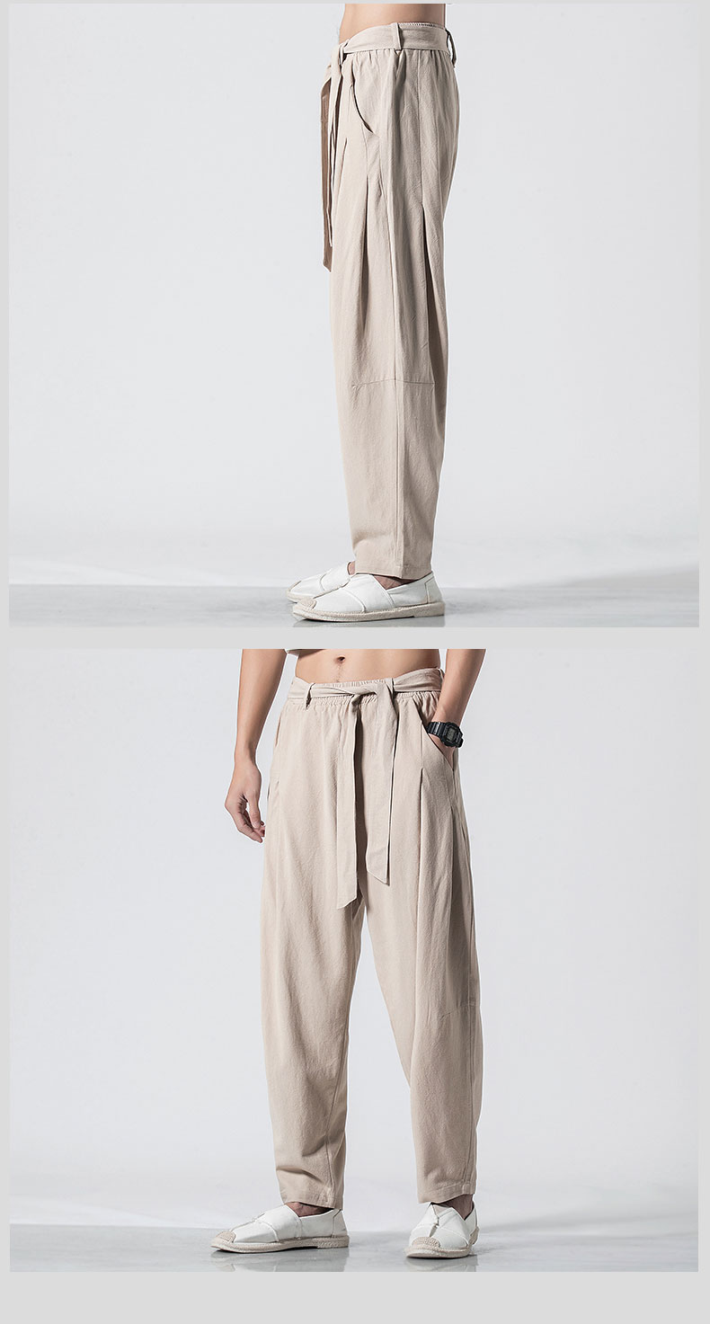 Hemp Tai Chi Trousers Traditional Chinese Clothing For Men Oriental Clothes 5XL Tall Size Japanese Fashion Male Mens Baggy Pants