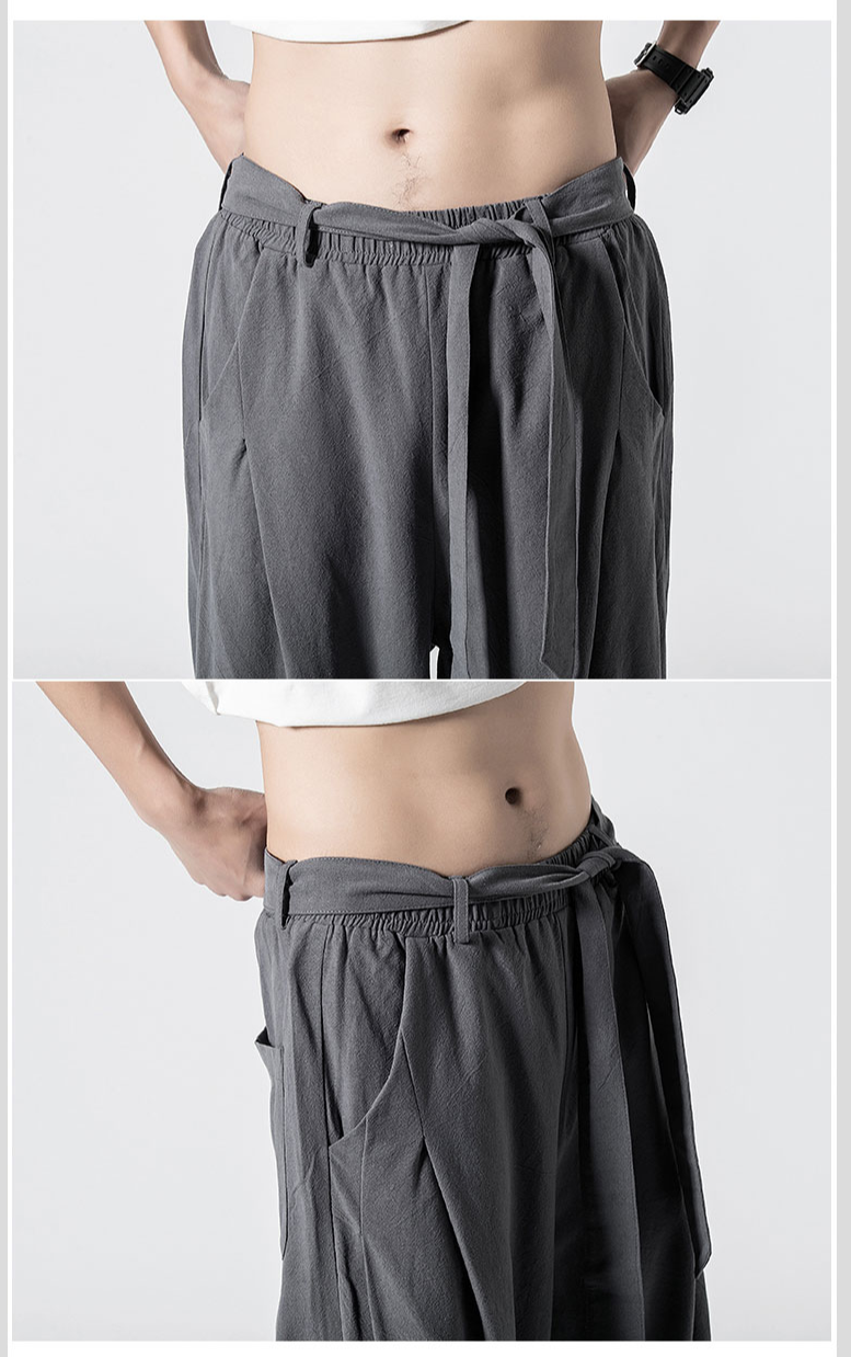 Hemp Tai Chi Trousers Traditional Chinese Clothing For Men Oriental Clothes 5XL Tall Size Japanese Fashion Male Mens Baggy Pants