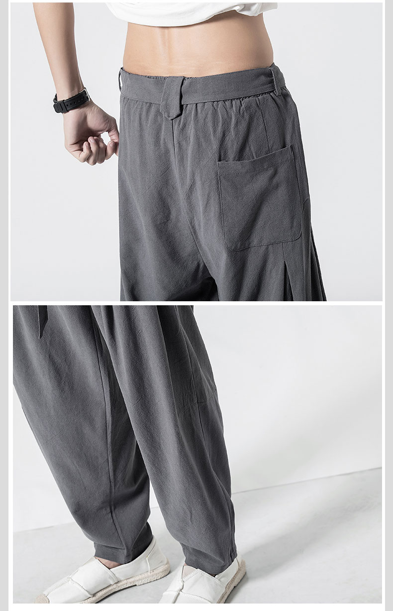 Hemp Tai Chi Trousers Traditional Chinese Clothing For Men Oriental Clothes 5XL Tall Size Japanese Fashion Male Mens Baggy Pants