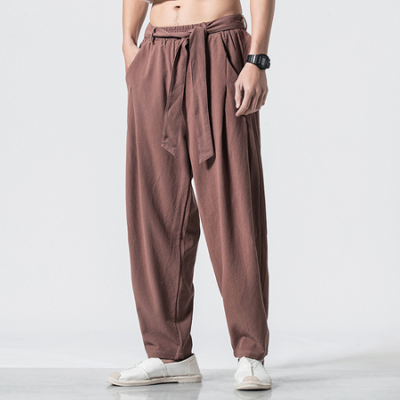 Hemp Tai Chi Trousers Traditional Chinese Clothing For Men Oriental Clothes 5XL Tall Size Japanese Fashion Male Mens Baggy Pants