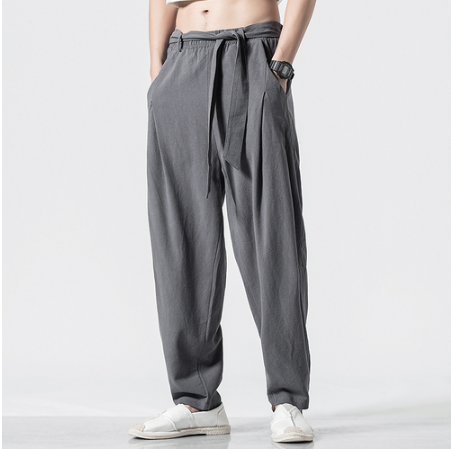 Hemp Tai Chi Trousers Traditional Chinese Clothing For Men Oriental Clothes 5XL Tall Size Japanese Fashion Male Mens Baggy Pants