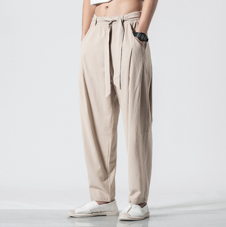 Hemp Tai Chi Trousers Traditional Chinese Clothing For Men Oriental Clothes 5XL Tall Size Japanese Fashion Male Mens Baggy Pants