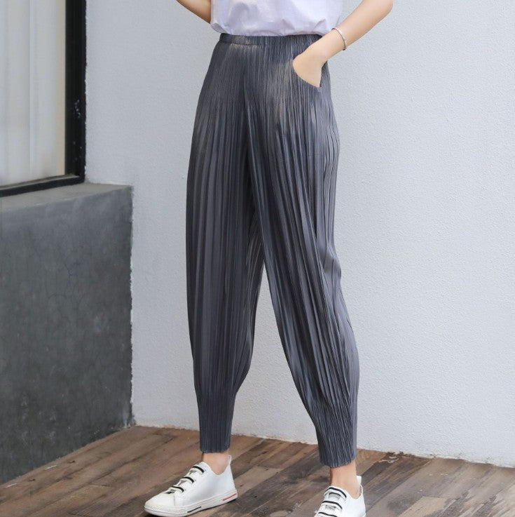 spring and summer new pants women's pleated slim-fitting pants casual large size loose women's clothing casual radish women's pants