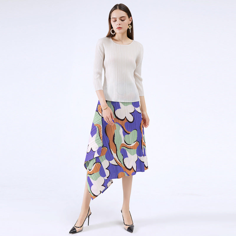 Folded skirt commuter style a-shaped medium and long, summer printed pleated skirt summer new women's clothing fashion