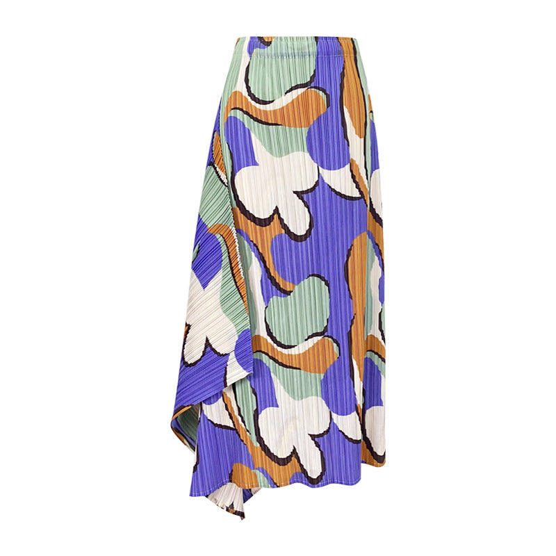 Folded skirt commuter style a-shaped medium and long, summer printed pleated skirt summer new women's clothing fashion