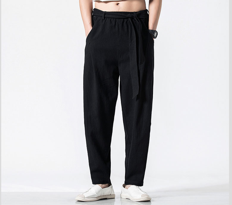 Hemp Tai Chi Trousers Traditional Chinese Clothing For Men Oriental Clothes 5XL Tall Size Japanese Fashion Male Mens Baggy Pants