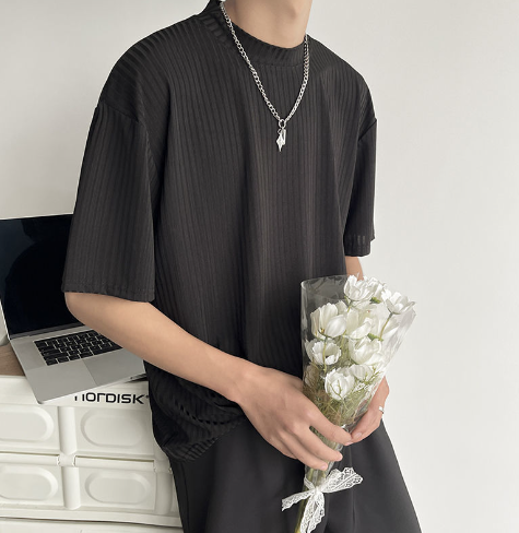saferido Korean Style Summer Men's Silk Fabric Social T Shirts Removable Necklace Short Sleeve T-shirt Hip Hop Style Top Tshirts