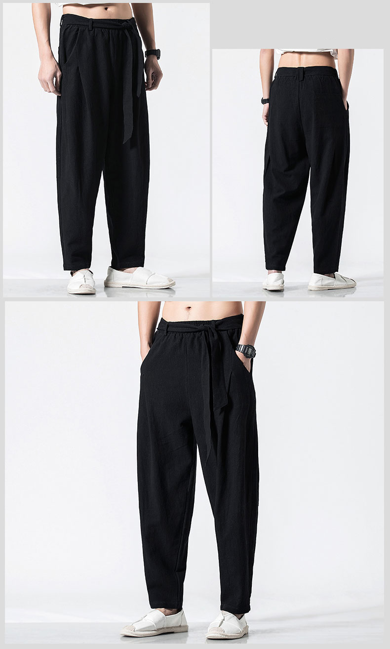 Hemp Tai Chi Trousers Traditional Chinese Clothing For Men Oriental Clothes 5XL Tall Size Japanese Fashion Male Mens Baggy Pants