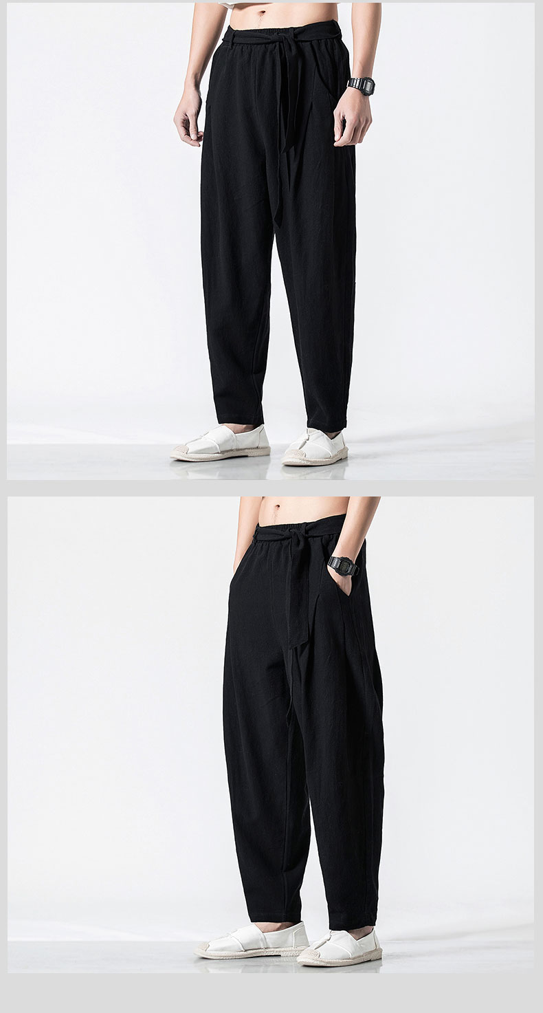 Hemp Tai Chi Trousers Traditional Chinese Clothing For Men Oriental Clothes 5XL Tall Size Japanese Fashion Male Mens Baggy Pants