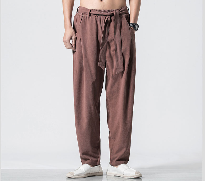 Hemp Tai Chi Trousers Traditional Chinese Clothing For Men Oriental Clothes 5XL Tall Size Japanese Fashion Male Mens Baggy Pants