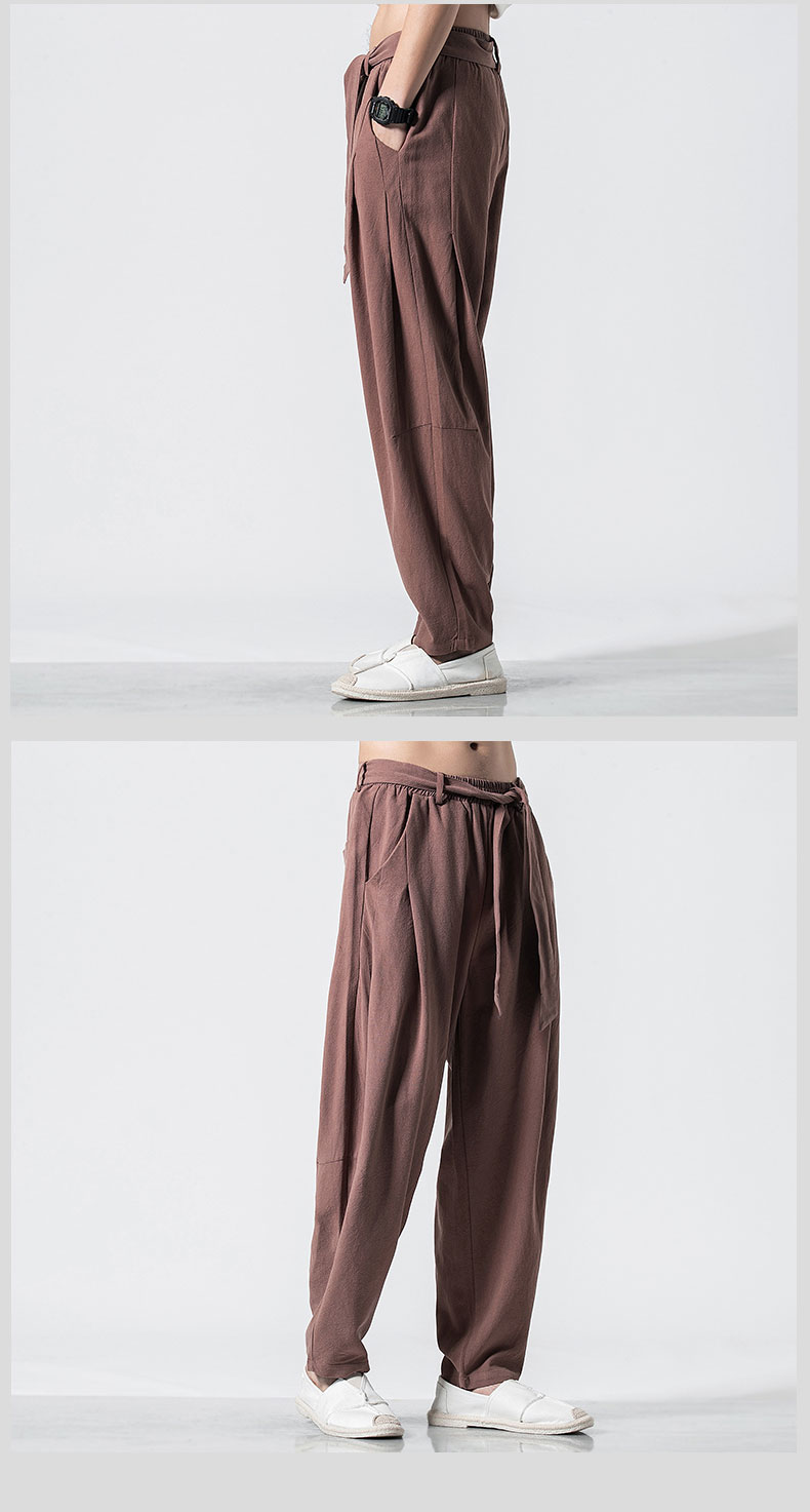 Hemp Tai Chi Trousers Traditional Chinese Clothing For Men Oriental Clothes 5XL Tall Size Japanese Fashion Male Mens Baggy Pants