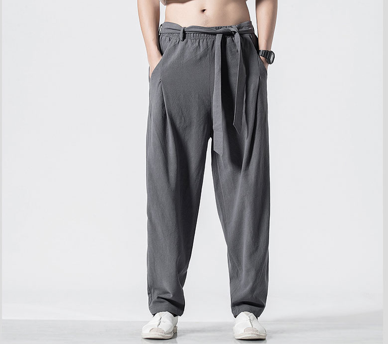 Hemp Tai Chi Trousers Traditional Chinese Clothing For Men Oriental Clothes 5XL Tall Size Japanese Fashion Male Mens Baggy Pants