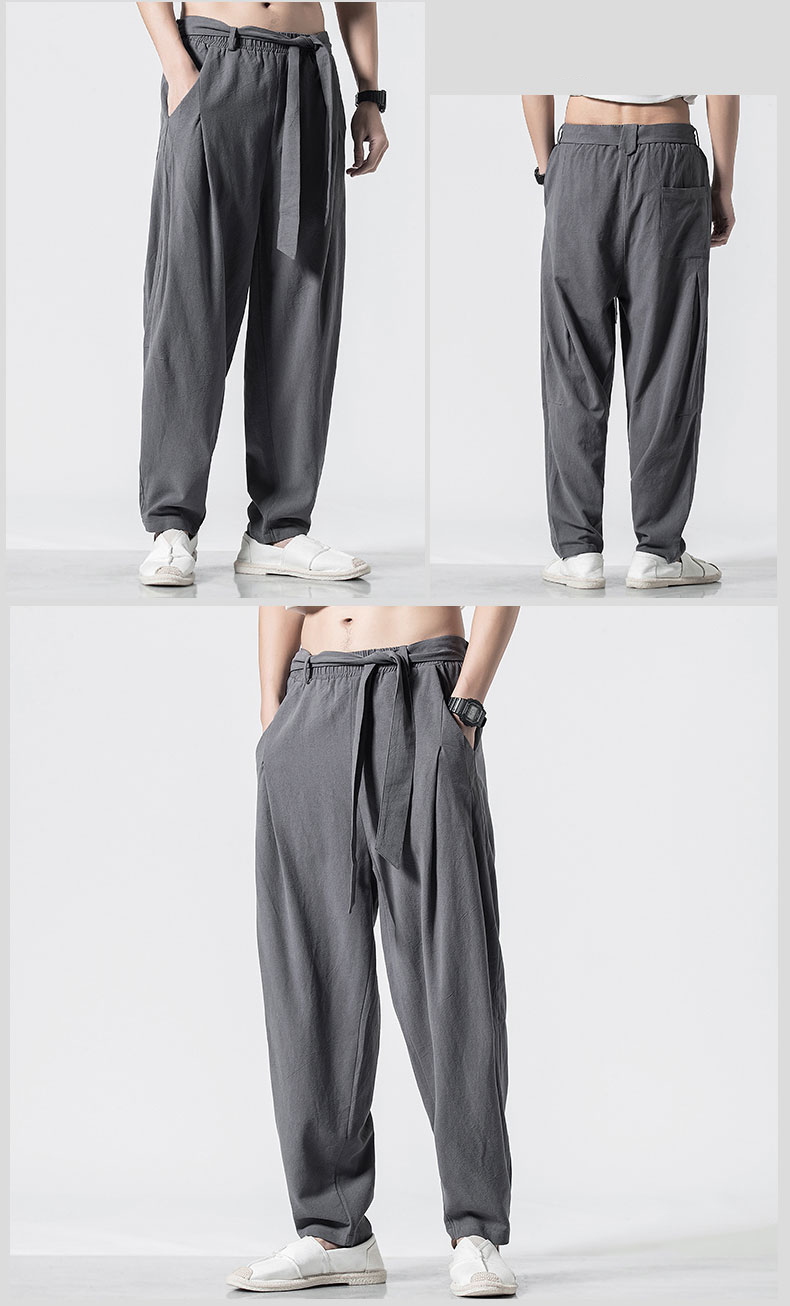 Hemp Tai Chi Trousers Traditional Chinese Clothing For Men Oriental Clothes 5XL Tall Size Japanese Fashion Male Mens Baggy Pants