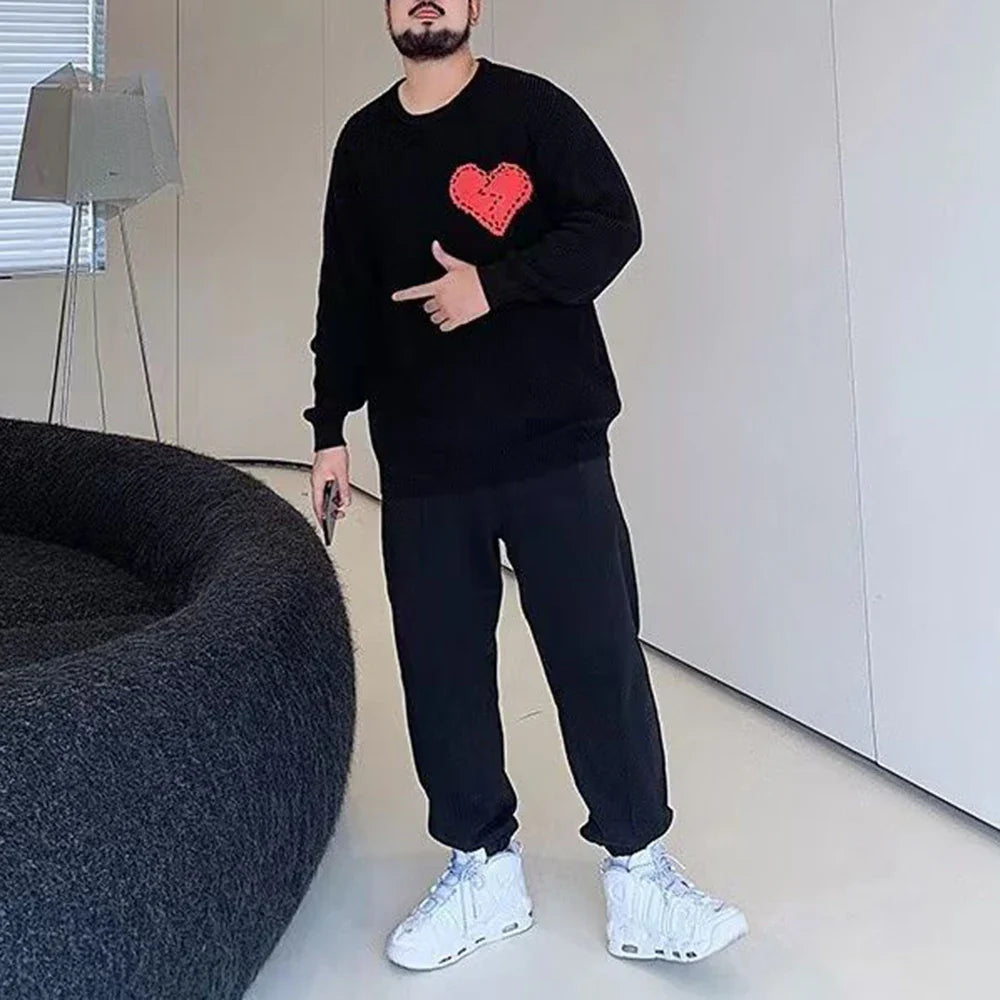 saferido Mens Casual Love Knitted Sweater 2024 Spring New Genderless Fashion Temperament Youthful Simple Loose Knitted Sweater Unisex