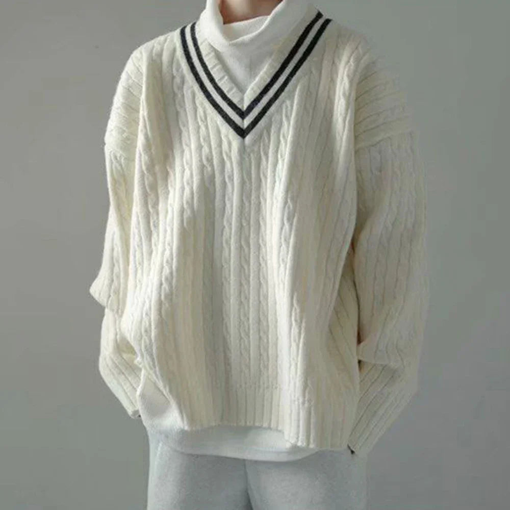 saferido Mens College Style Knitted Sweater 2024 Spring New Genderless Fashion Temperament Retro Loose All-Match Knitted Sweater Unisex
