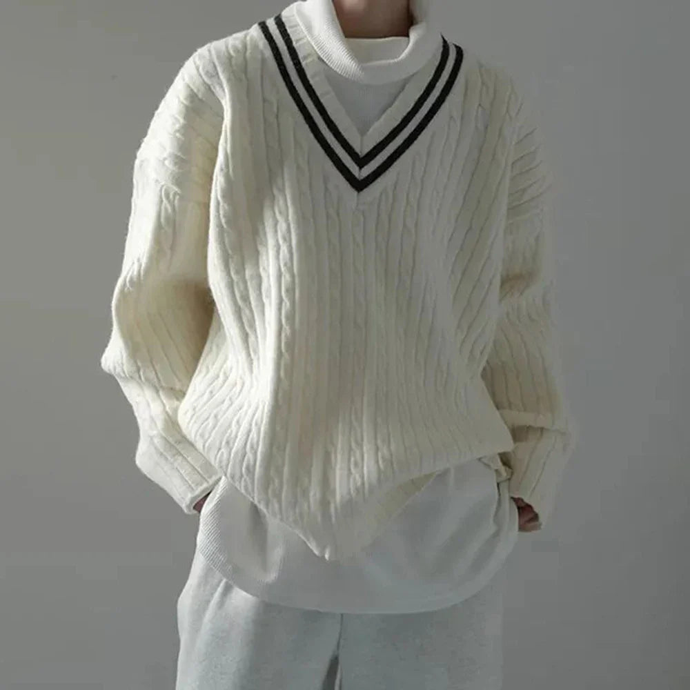 saferido Mens College Style Knitted Sweater 2024 Spring New Genderless Fashion Temperament Retro Loose All-Match Knitted Sweater Unisex