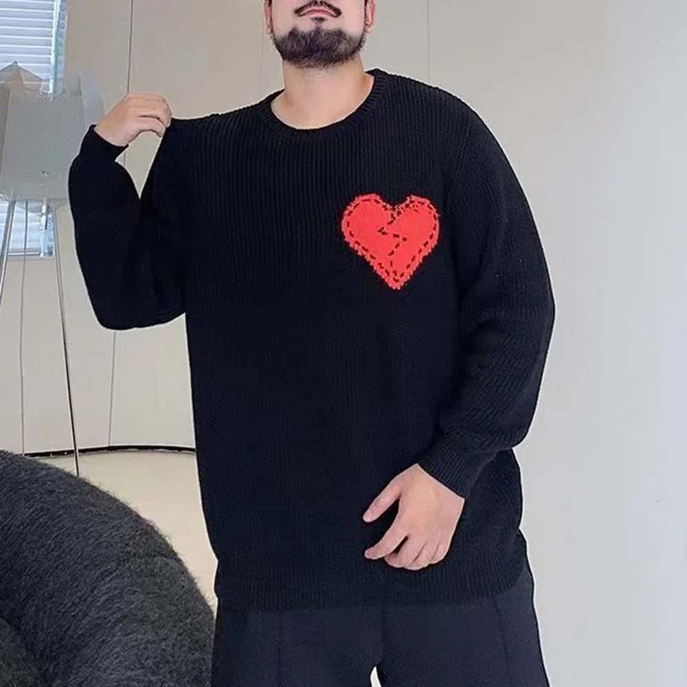saferido Mens Casual Love Knitted Sweater 2024 Spring New Genderless Fashion Temperament Youthful Simple Loose Knitted Sweater Unisex