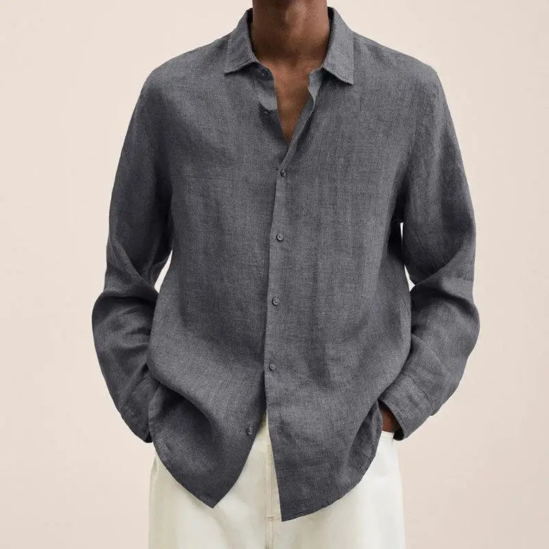 Spring Men Causal Linen Shirts Fashion Business Office Loose Lapel Long Sleeve Tops Beach Vintage Solid Color Button Clothing