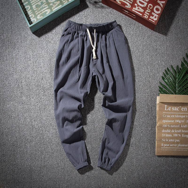 New Men‘s Jogging Pants Streetwear Loose Casual Cotton Linen Trouser Man Harem Pants Harajuku Oversized Men Sweatpants 5XL