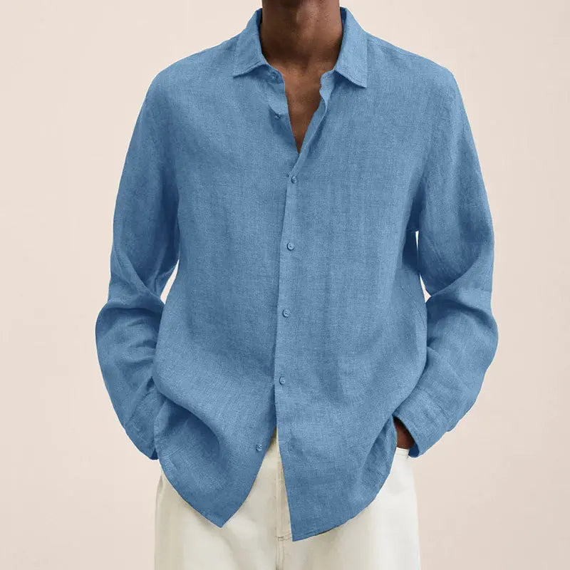 Spring Men Causal Linen Shirts Fashion Business Office Loose Lapel Long Sleeve Tops Beach Vintage Solid Color Button Clothing