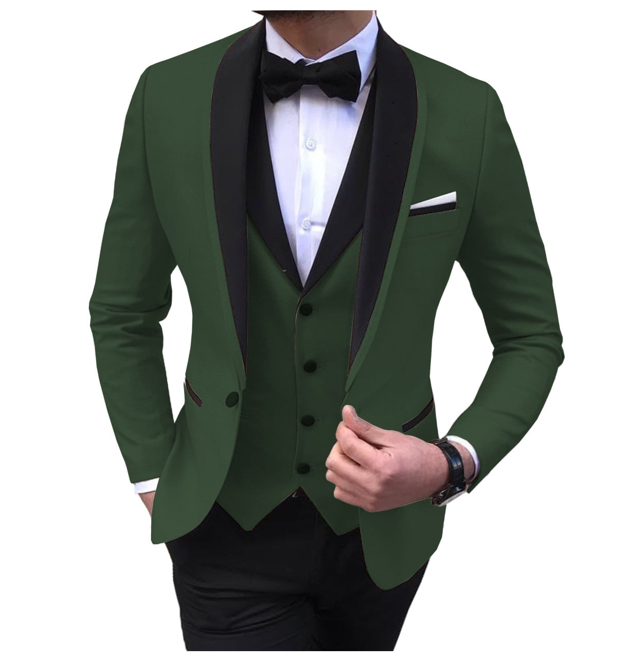 Blue Slit Mens Suits 3 Piece Black Shawl Lapel Casual Tuxedos for Wedding Groomsmen Suits Men 2020 (blazer+vest+pants)