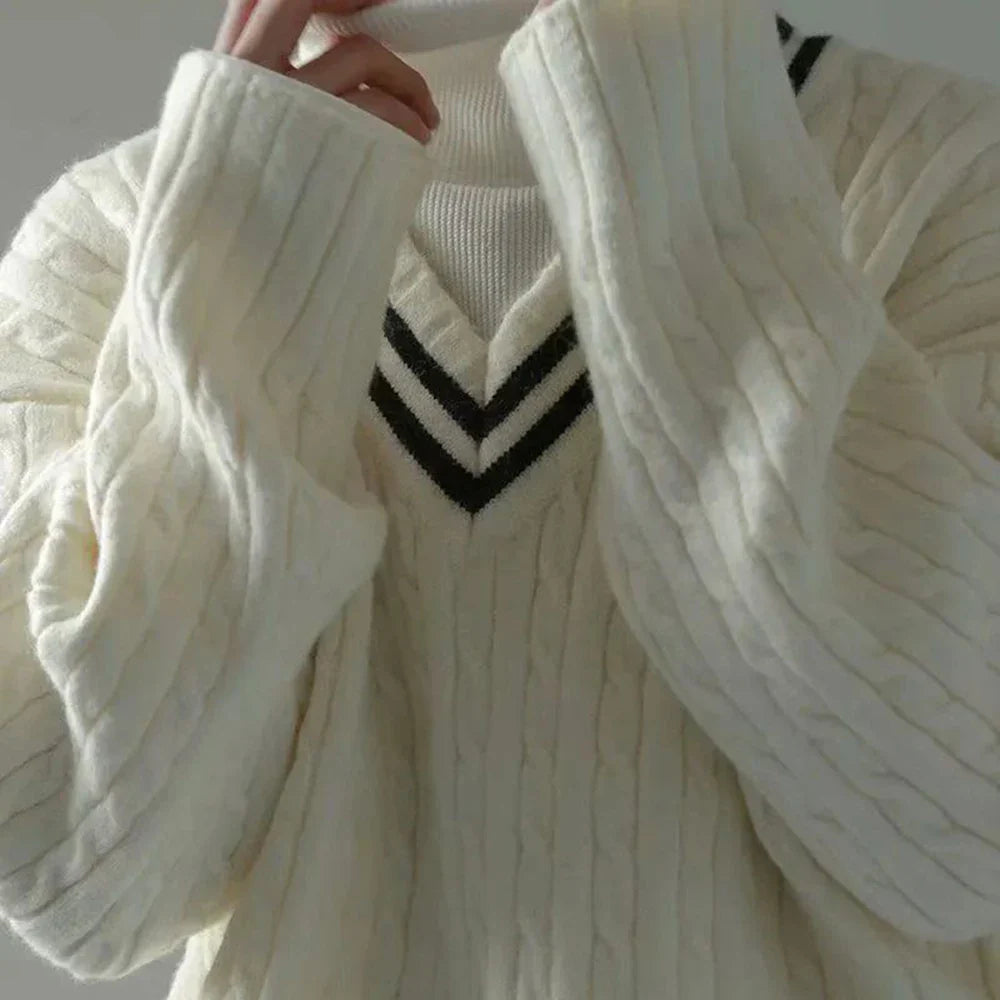 saferido Mens College Style Knitted Sweater 2024 Spring New Genderless Fashion Temperament Retro Loose All-Match Knitted Sweater Unisex