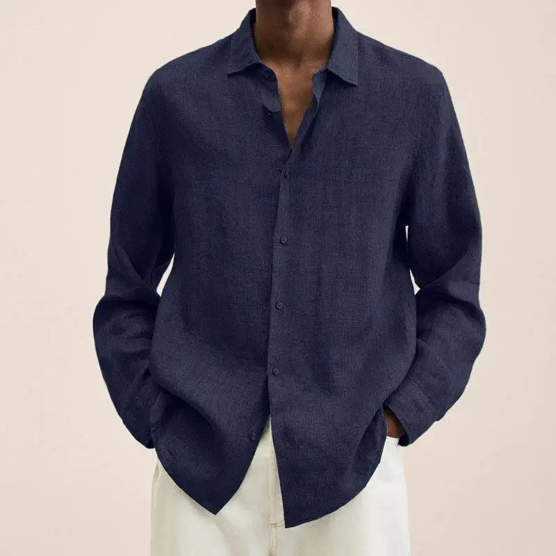 Spring Men Causal Linen Shirts Fashion Business Office Loose Lapel Long Sleeve Tops Beach Vintage Solid Color Button Clothing