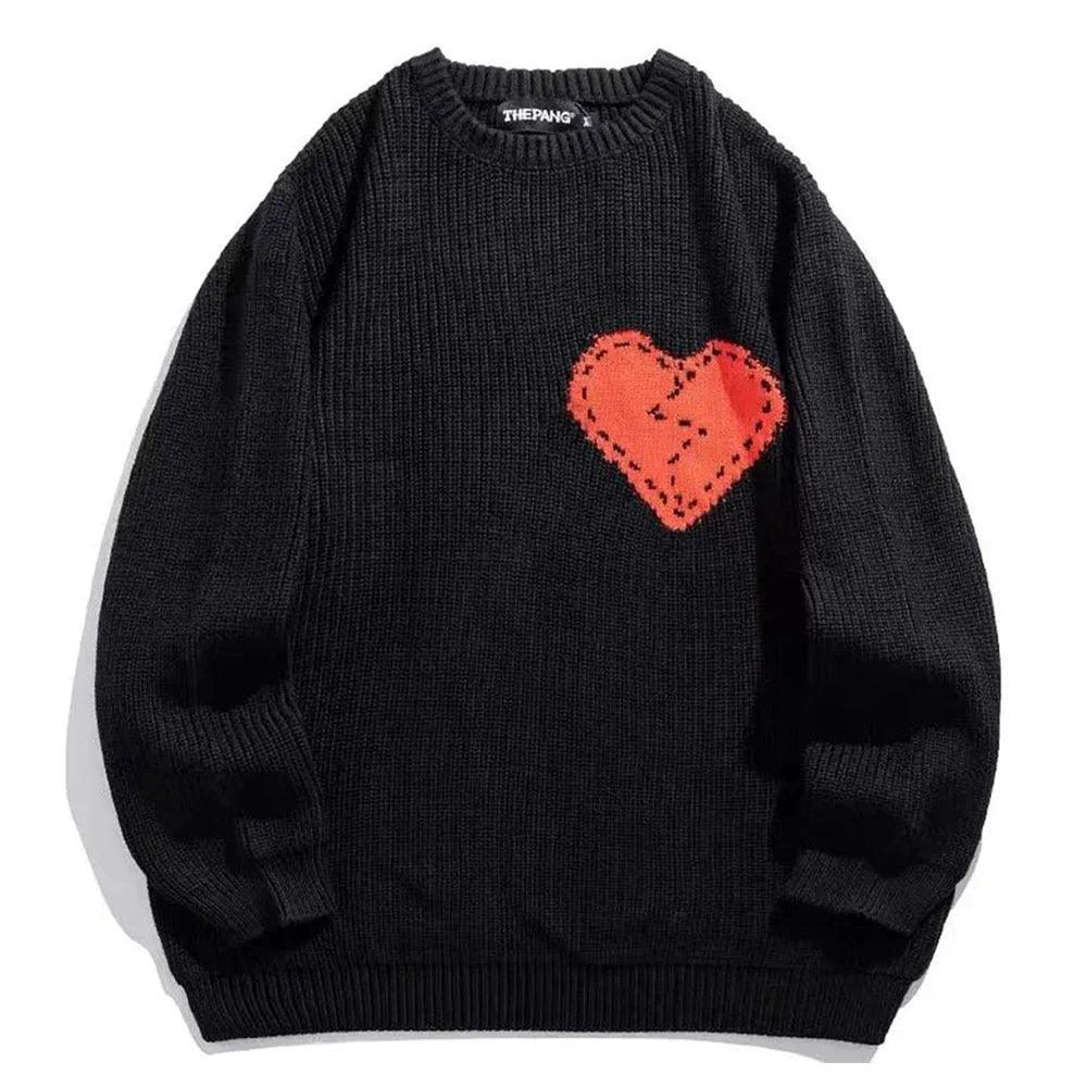 saferido Mens Casual Love Knitted Sweater 2024 Spring New Genderless Fashion Temperament Youthful Simple Loose Knitted Sweater Unisex