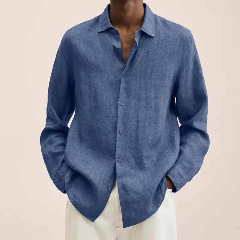 Spring Men Causal Linen Shirts Fashion Business Office Loose Lapel Long Sleeve Tops Beach Vintage Solid Color Button Clothing