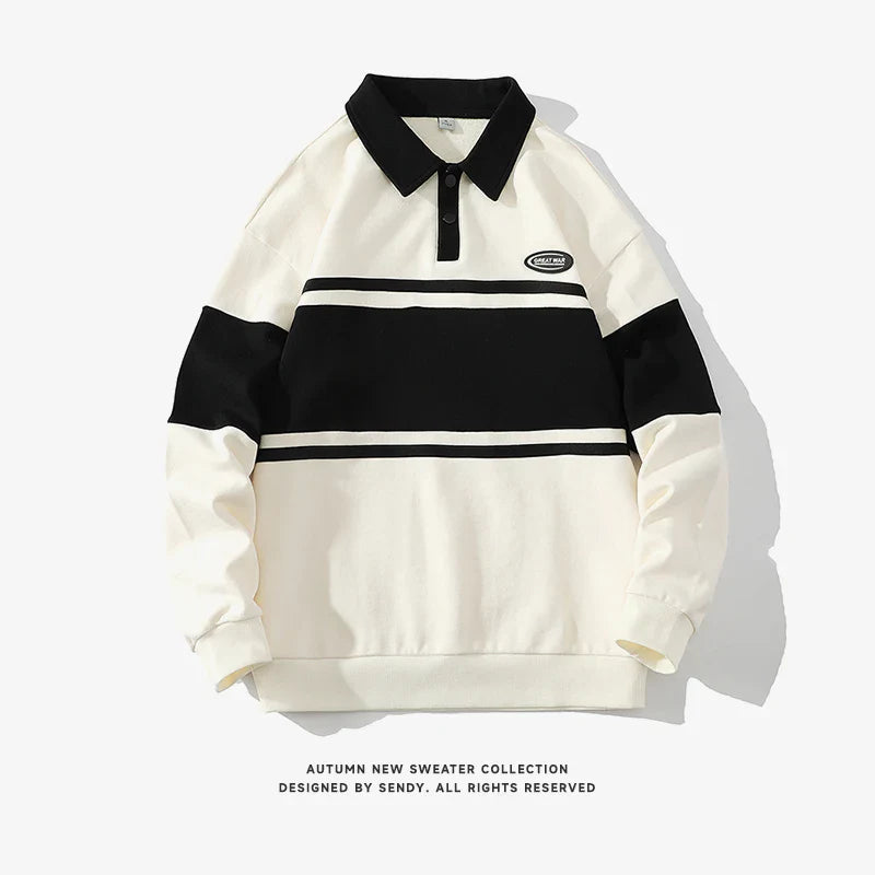 Fashion Polo Shirt Men For Autumn Spring Long Sleeves Harajuku Korea Striped Tops Tees Casual Tshirt Clothes Oversize