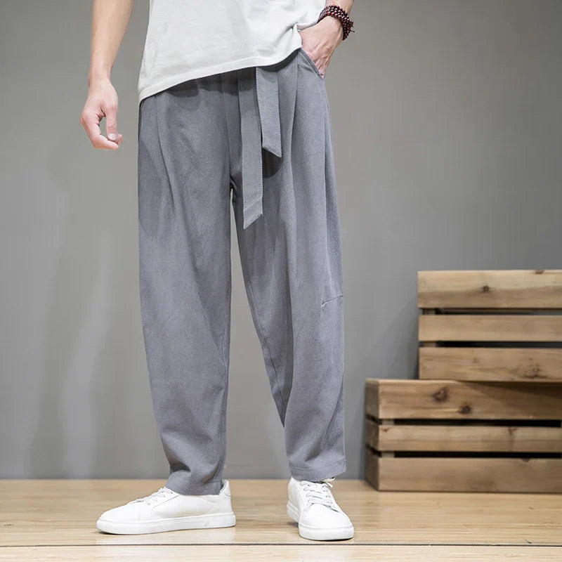 saferido Spring Cotton Linen Pants Men Elastic Waist Casual Harem Pant Loose Sweatpants Traditional Chinese Trousers pantalons homme