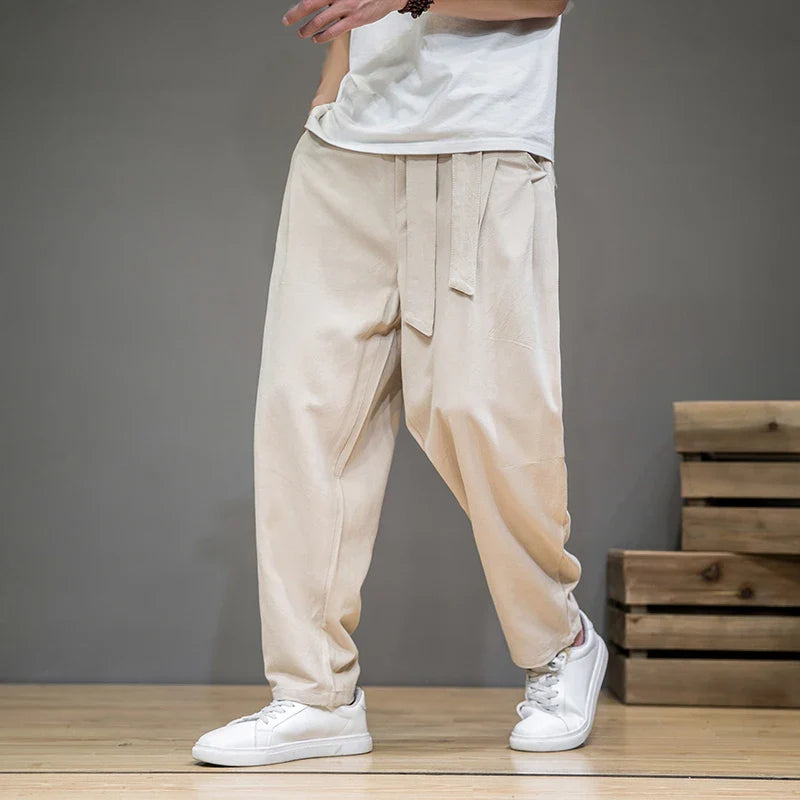 saferido Spring Cotton Linen Pants Men Elastic Waist Casual Harem Pant Loose Sweatpants Traditional Chinese Trousers pantalons homme