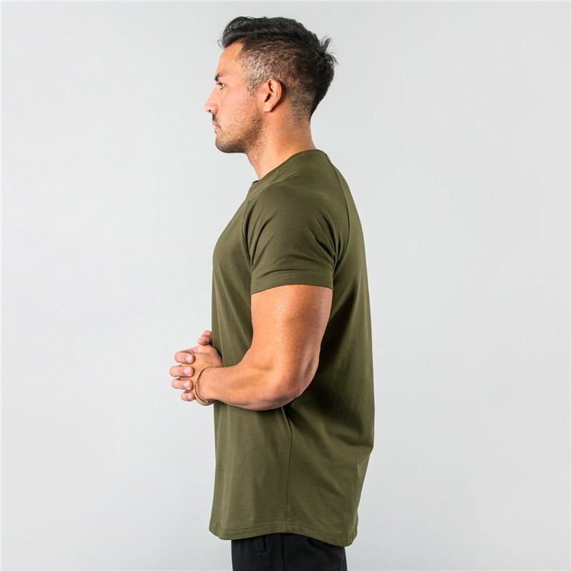 New Stylish Plain Tops Fitness Mens T Shirt Short Sleeve Muscle Joggers Bodybuilding Tshirt Male Gym Clothes Slim Fit Tee Shirt
