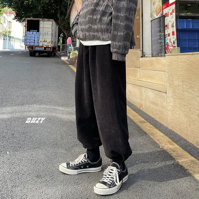 saferido Spring Men's Corduroy Fabric Casual Pants Velvet Hip Hop Harem Pants Joggers Sweatpants Streetwear Mens Fashion Trousers