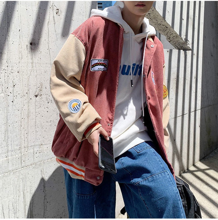 Spring and autumn corduroy jacket men's ins tide brand Harajuku style Korean style versatile handsome loose Baseball Jacket