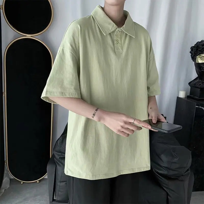 saferido Spring The new listing Polo Couple Striped Shirt Loose Youth Student Style Lapel tops Multiple color options Solid color