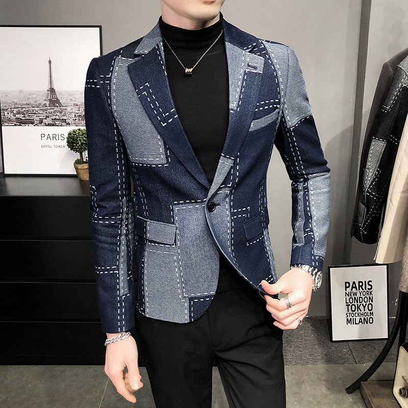 Top quality Autumn Blazers Men Slim Fit British Plaid Formal Suit Jacket Male Party Wedding Business Slim Fit Casual Coat Tuxedo