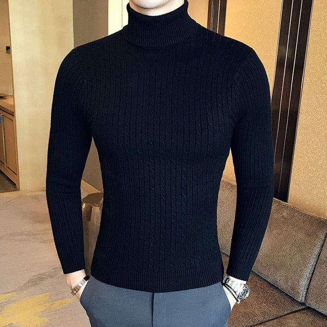 Brand Men Turtleneck Sweaters and Pullovers Fashion Knitted Sweater Winter Men Pullover Homme Wool Casual Solid Clothes