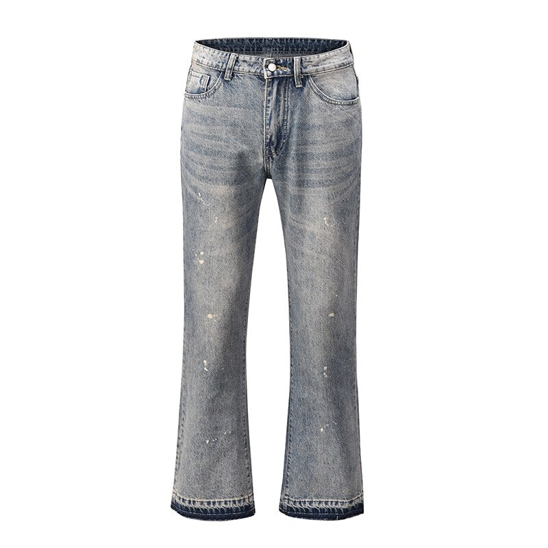Vintage Patchwork Flare Jeans Urban Men Streetwear Wide Leg Denim Pant Hip Hop Black Colorblock Slim Fit Denim Jeans for Men
