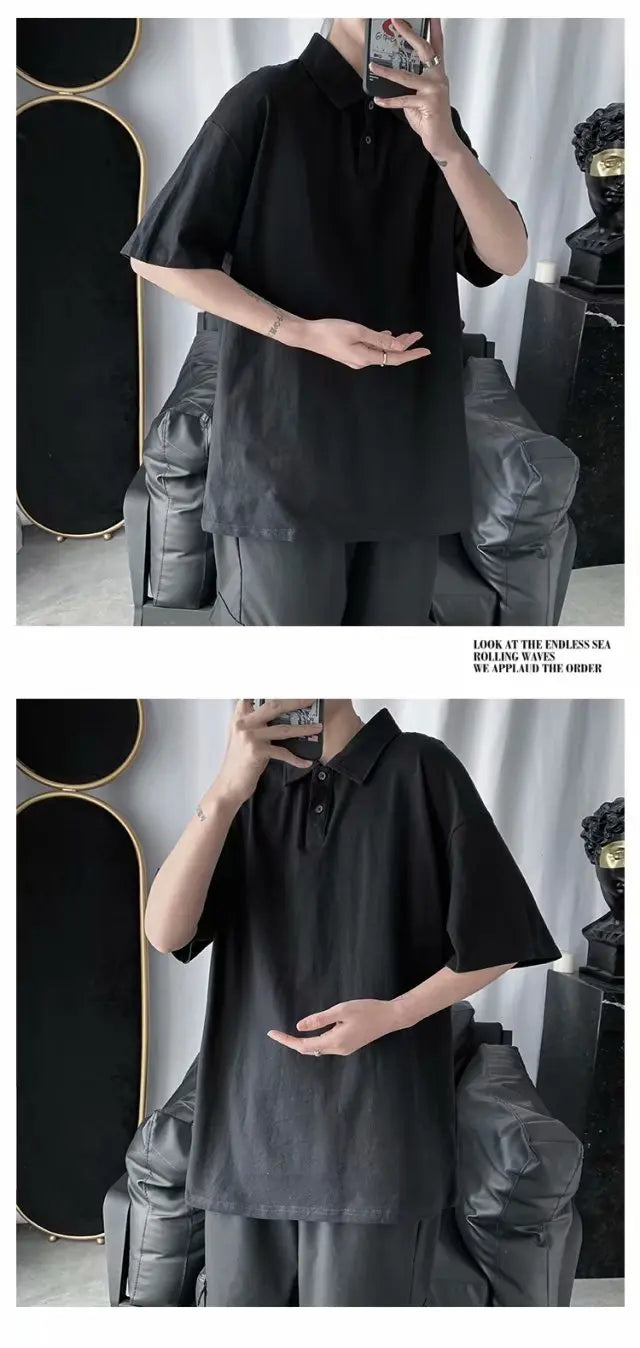saferido Spring The new listing Polo Couple Striped Shirt Loose Youth Student Style Lapel tops Multiple color options Solid color
