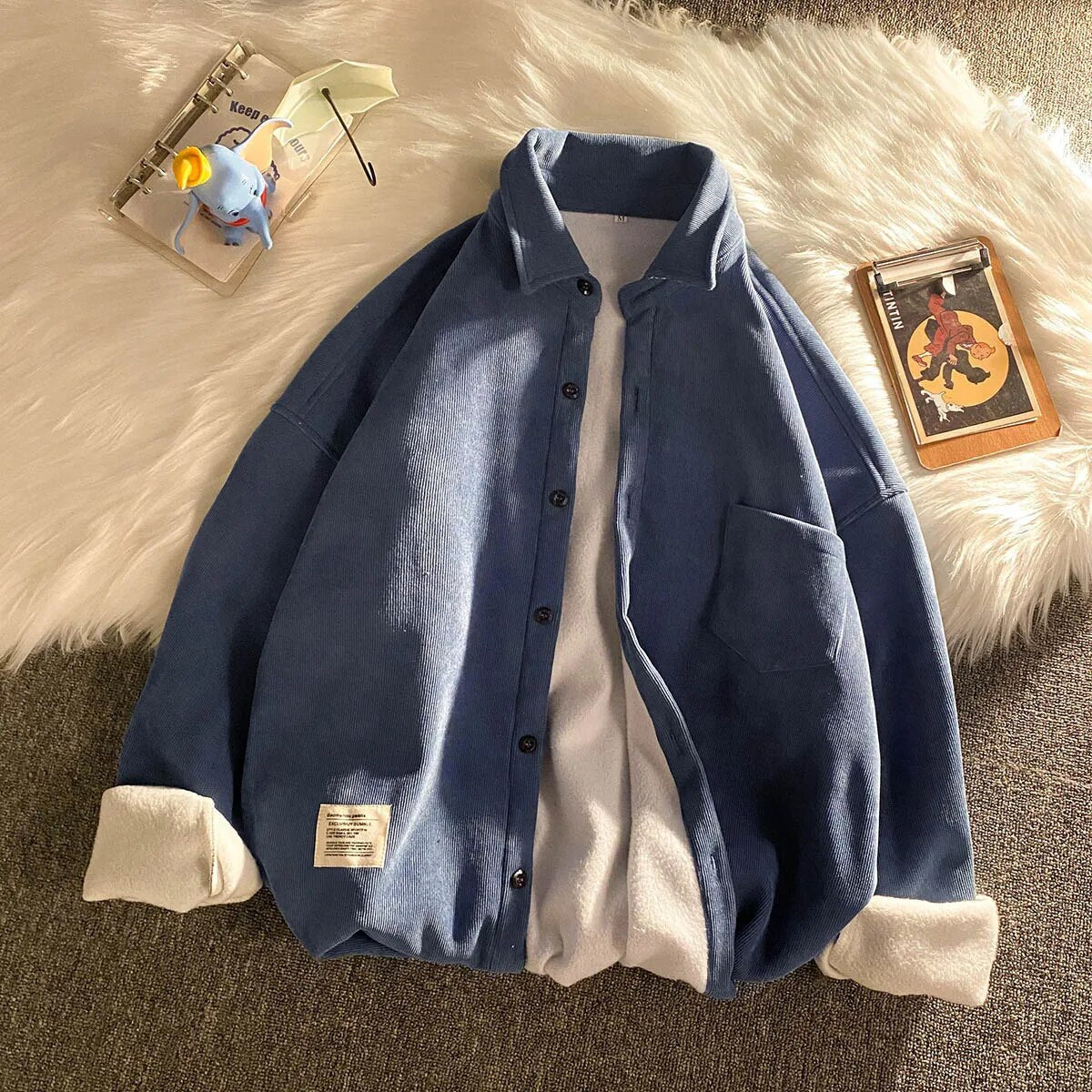 Corduroy Fleece Thicken Mens Autumn Winter Shirts Loose Warm Long Sleeve Casual Blouse Fashion Male Cardigan