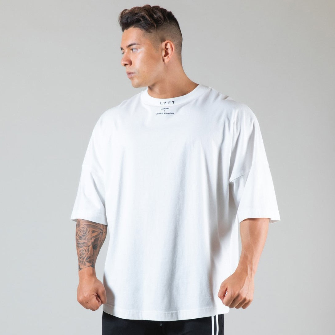 New Summer Running Oversized T-Shirt Men's Gym Bodybuilding Fitness Loose Casual Cotton Short Sleeve Men's Street Sports T-Shirt