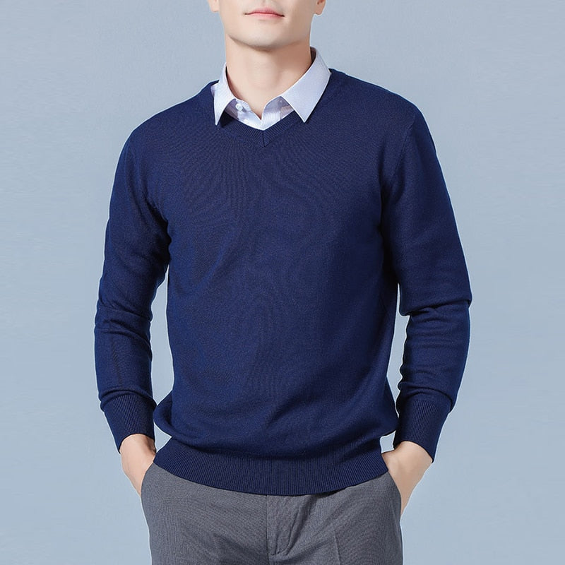 Men's Sweaters Cashmere Blend Knitting V-neck Pullovers Hot Sale Spring&Winter Male Wool Knitwear High Quality jumpers Clothes