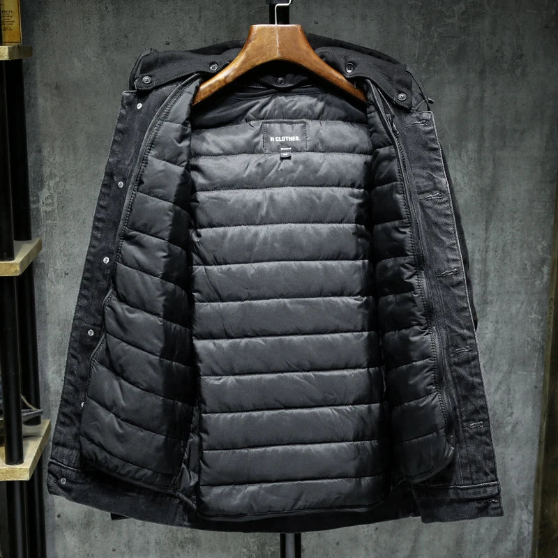 Men Black/blue Winter Jean Jackets Outerwear Warm Denim Coats New Liner Thicker Winter Wool Large Size m-4xl