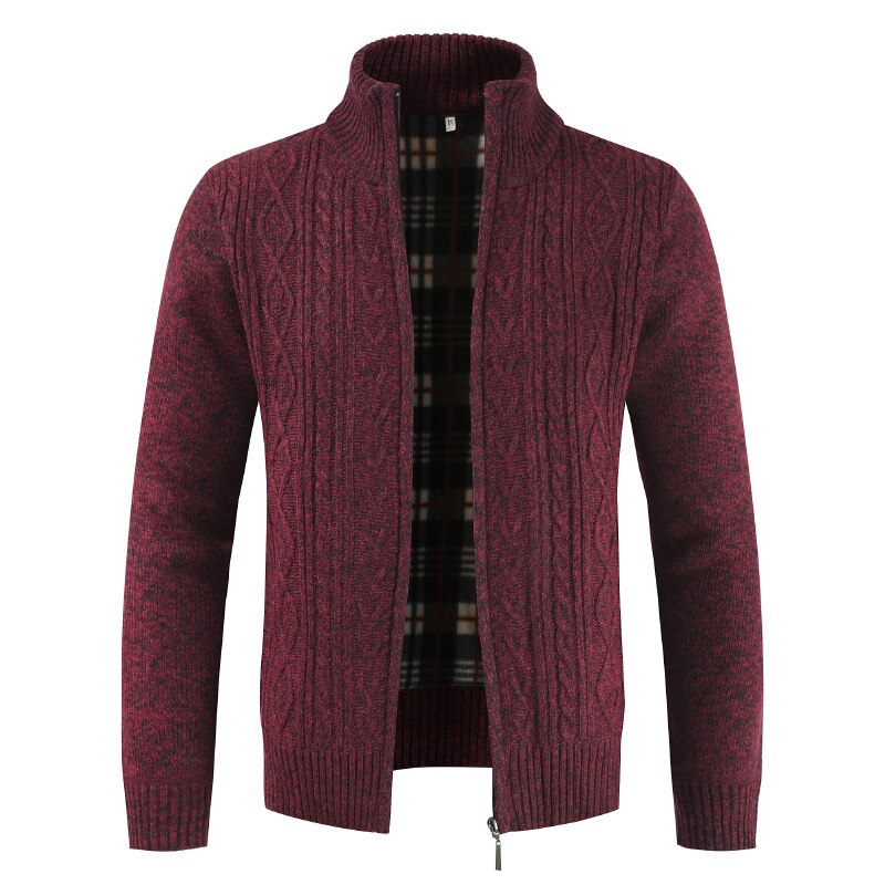 Autumn Winter Mens Sweater Fashion Brand Casual Sweater Stand Collar Cardigan Men Striped Slim Knitted Men's Sweatercoat