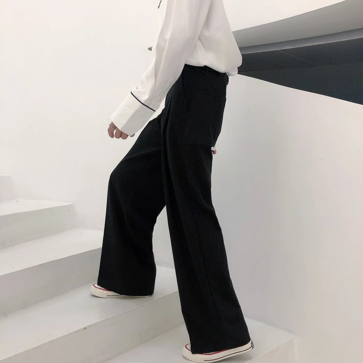 Autumn New Wide-leg Mop Pants For Men Korean Streetwear Fashion Loose Straight High Rise Pants Casual Trousers