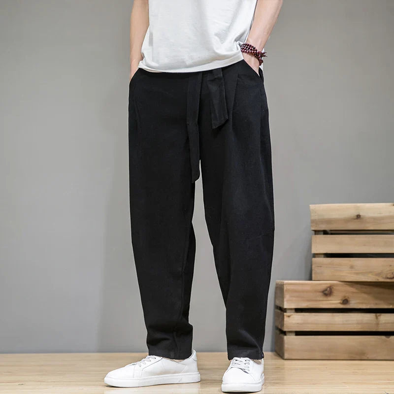 saferido Spring Cotton Linen Pants Men Elastic Waist Casual Harem Pant Loose Sweatpants Traditional Chinese Trousers pantalons homme
