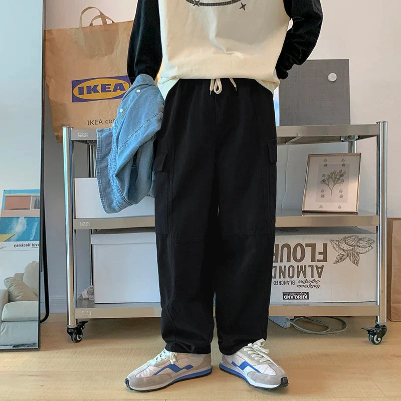 saferido Men's Baggy Cargo Casual Pants Pockets Streetwear Overalls Solid Color Trousers Loose Oversized Sweatpants Plus Size M-2XL