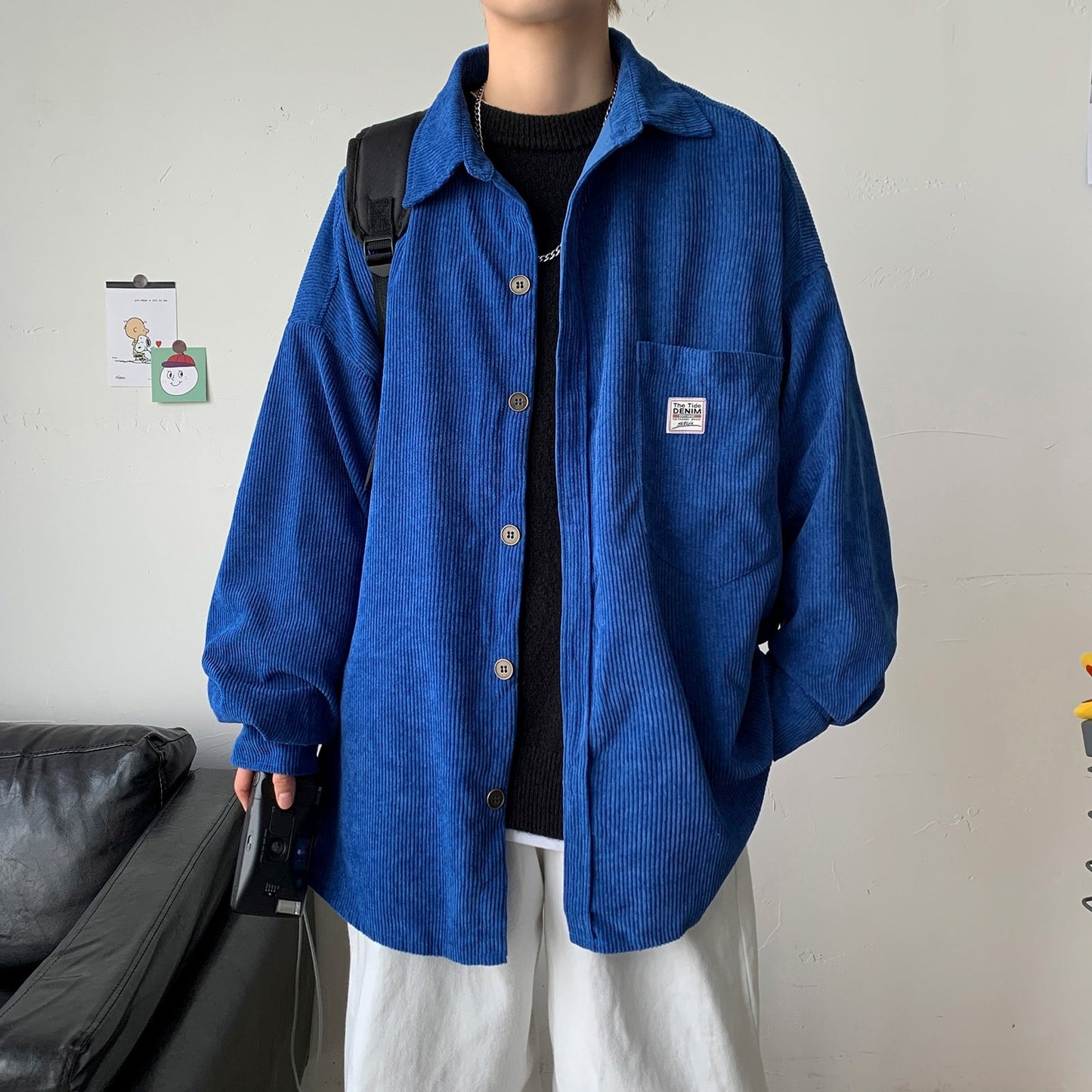 Corduroy Men Shirts For Men Clothing Harajuku Black Shirt Korean Style Men Shirt Long Sleeve Vintage Clothes Streetwear 3XL
