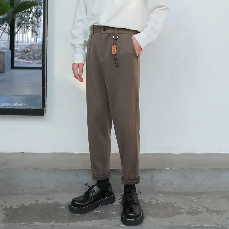 saferido Winter Men's Thicken Wool Pants Slim Fit Casual Pants British High-quality Straight Pants Grey/brown/black Color Trousers